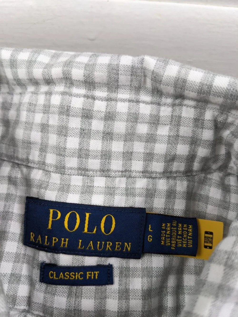 Polo Ralph Lauren Shirt Oxford L/S Button Down Gingham Checked Gray Mens Large